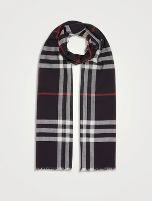 Lightweight Check Wool Silk Scarf