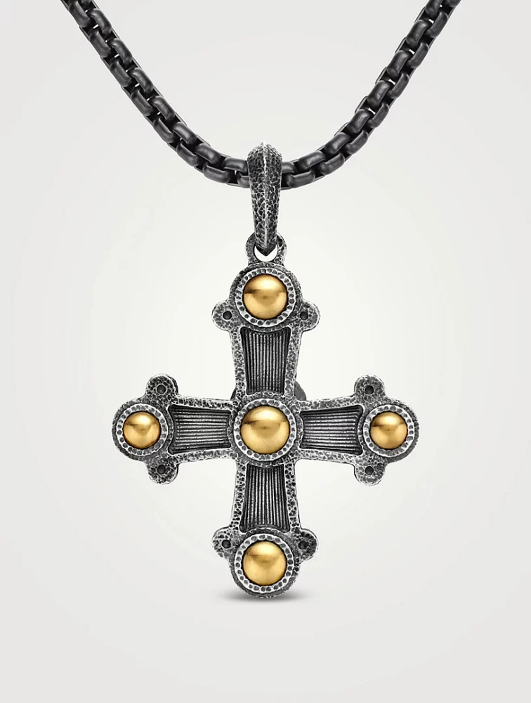 Shipwreck Cross Amulet In Sterling Silver With 18k Yellow Gold, 44mm
