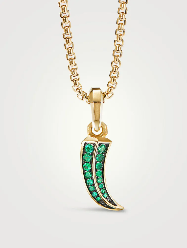 Roman Claw Amulet In 18k Yellow Gold With Pavé Emeralds