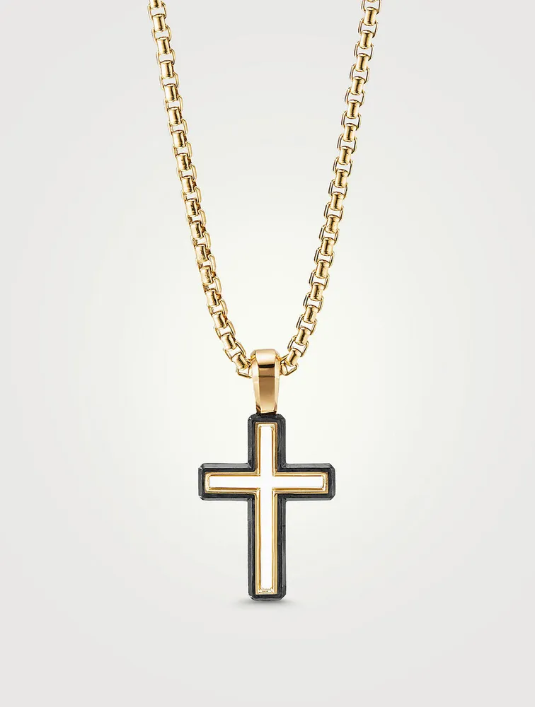 Forged Carbon Cross Pendant With 18k Yellow Gold