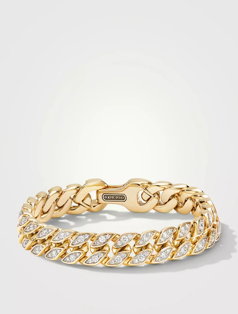 Curb Chain Bracelet 18k Yellow Gold With Diamonds, 11.5mm