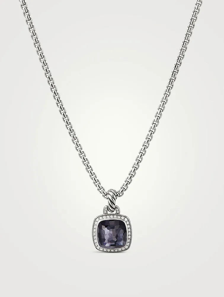 Albion® Pendant In Sterling Silver With Black Orchid And Pavé Diamonds