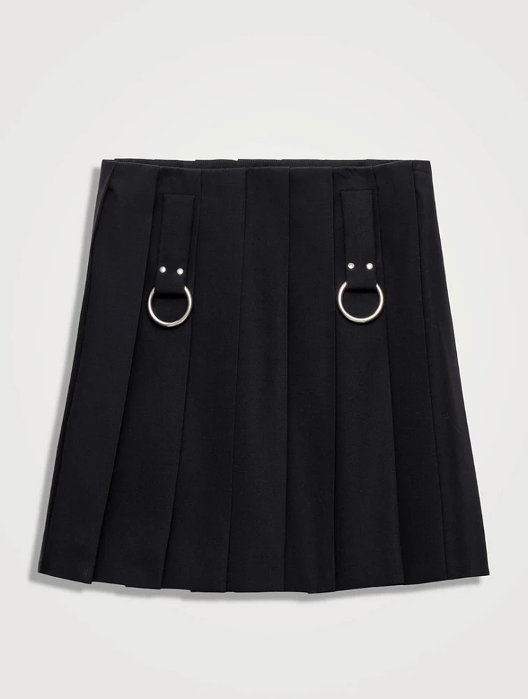 Pleated Gabardine Miniskirt With Metal Rings