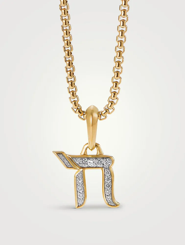 Chai Amulet In 18k Yellow Gold With Pavé Diamonds