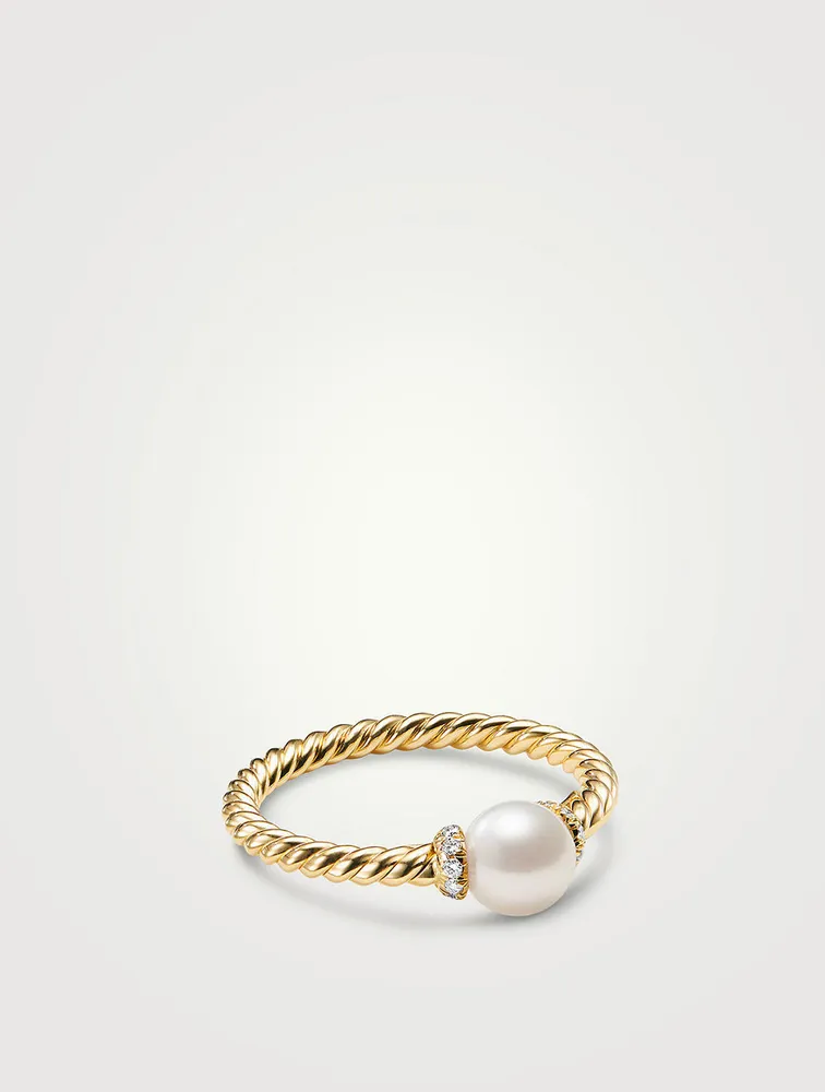 Petite Solari Station Ring 18k Gold With Pearl And Pavé Diamonds