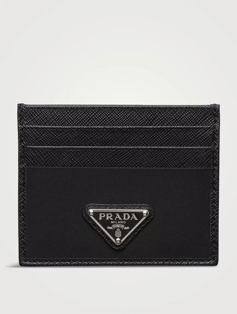 Re-nylon And Saffiano Leather Card Holder