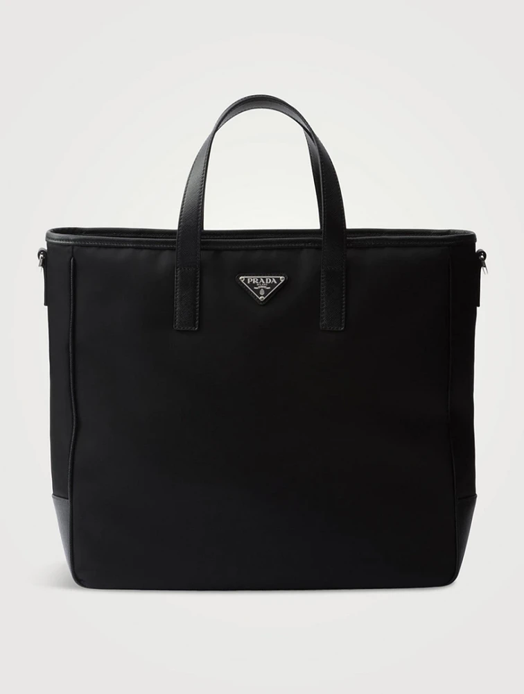 Re-nylon And Saffiano Leather Tote Bag