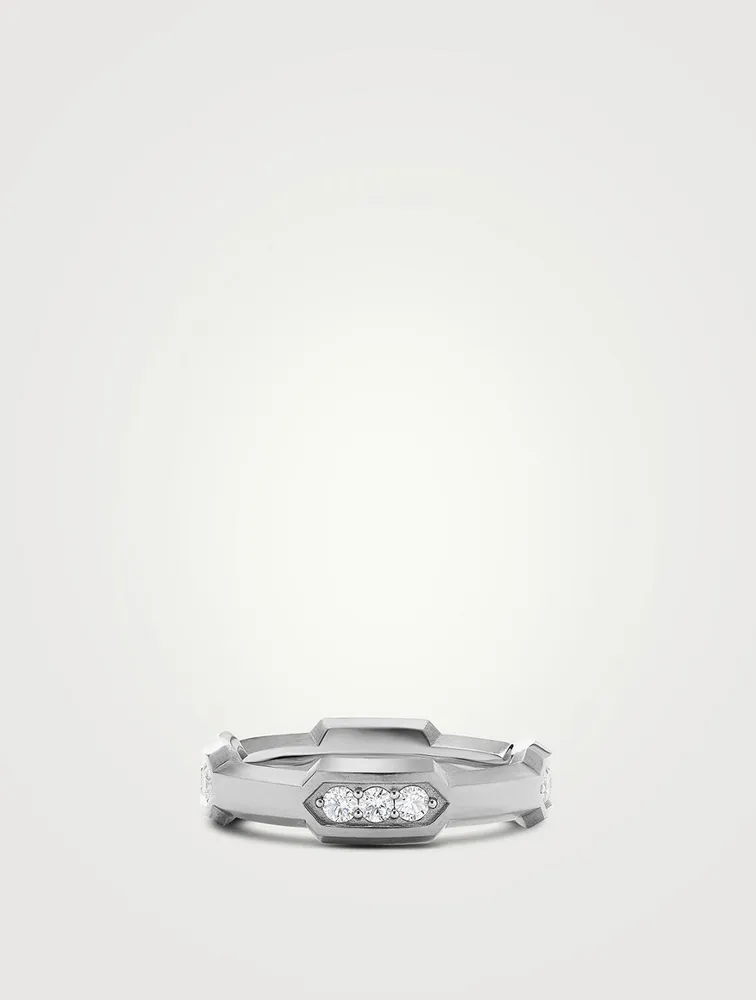 Hex Station Band Ring Sterling Silver With Pavé Diamonds