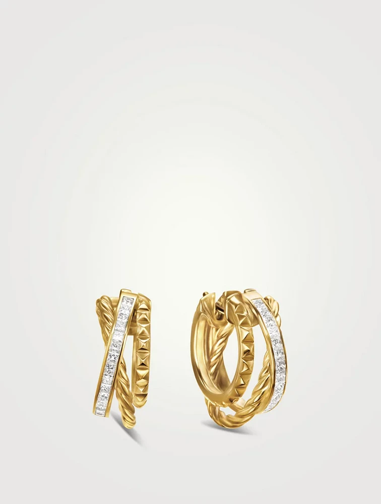 Crossover Trio Multi Row Hoop Earrings In 18k Yellow Gold With Diamonds, 18mm