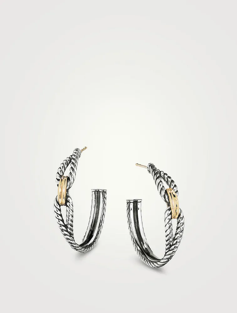 Cable Loop Hoop Earrings In Sterling Silver With 18k Yellow Gold