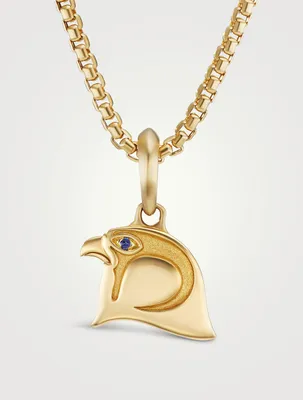Cairo Falcon Amulet In 18k Yellow Gold With Sapphire