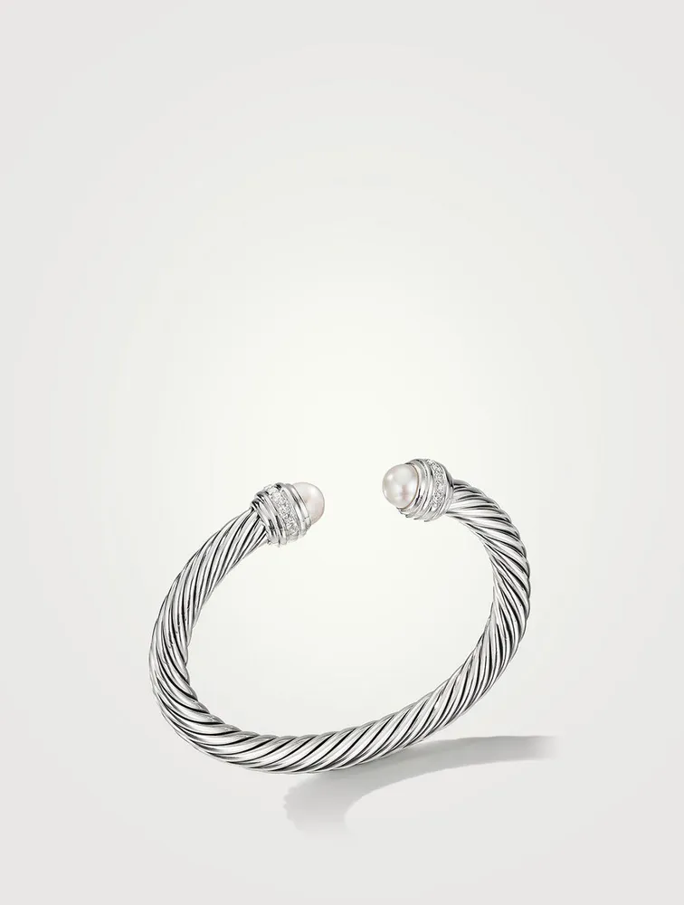 Cable Classics Bracelet In Sterling Silver With Pearls And Pavé Diamonds
