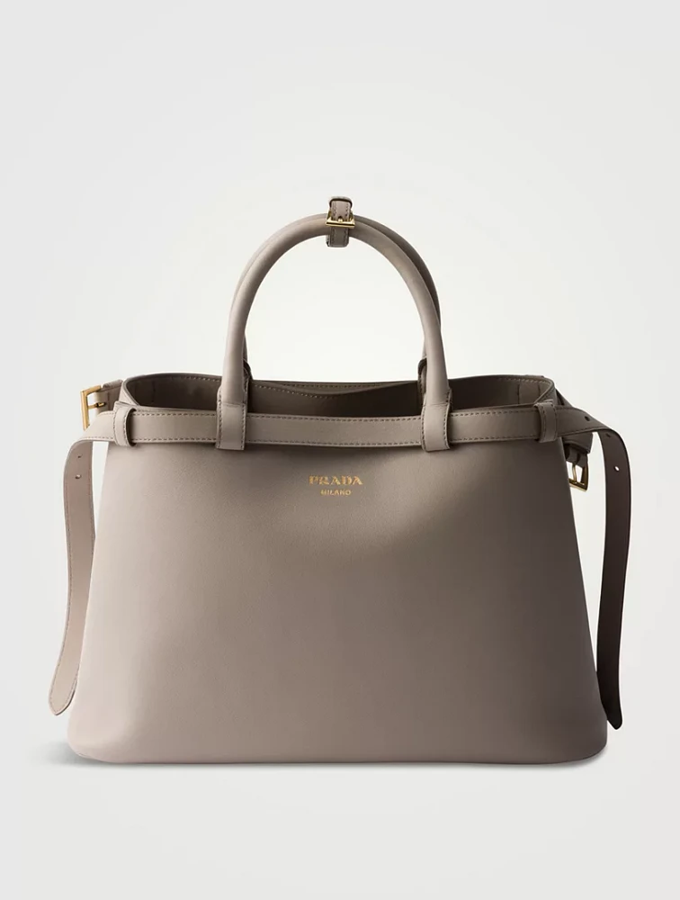 Prada Buckle Medium Leather Handbag With Double Belt