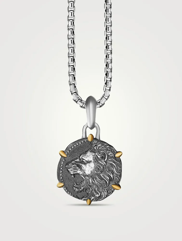 Leo Amulet In Sterling Silver With 18k Yellow Gold