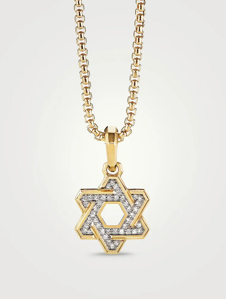 Deco Star Of David Pendant In 18k Yellow Gold With Pavé Diamonds