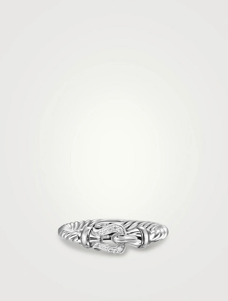 Petite Buckle Ring In Sterling Silver With Diamonds, 2mm
