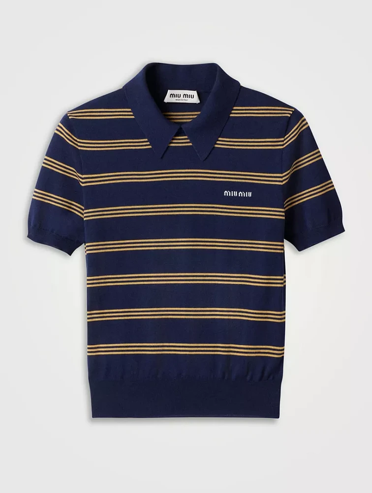 Striped Cashmere And Silk Polo Sweater