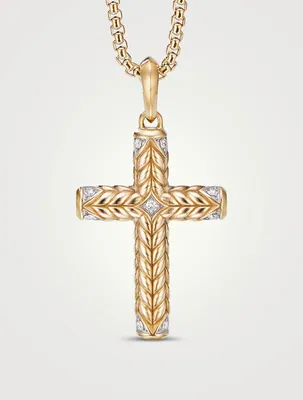 Chevron Sculpted Cross Pendant In 18k Yellow Gold With Pavé Diamonds