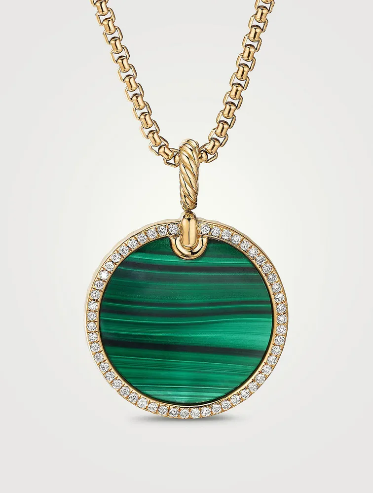 Dy Elements® Disc Pendant In 18k Yellow Gold With Malachite And Pavé Diamond Rim