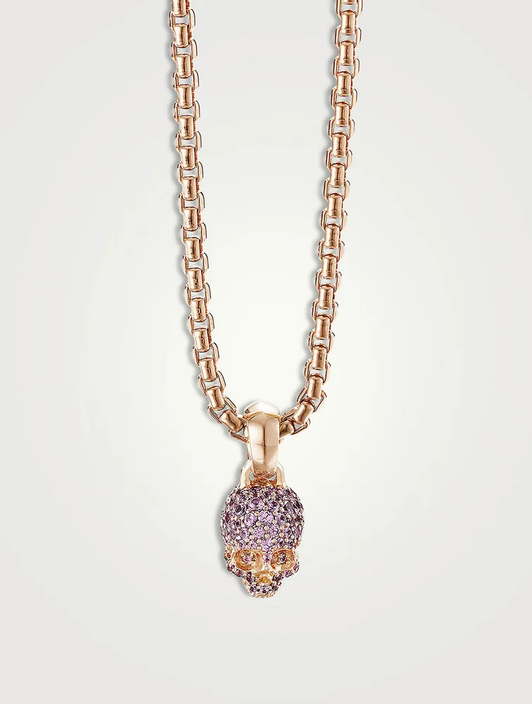 Skull Charm With Full Pavé Pink Sapphires And 18k Rose Gold