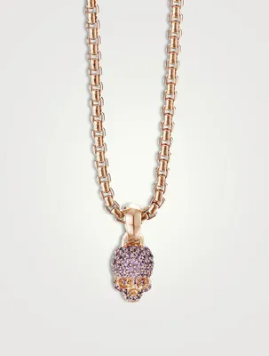 Skull Charm With Full Pavé Pink Sapphires And 18k Rose Gold