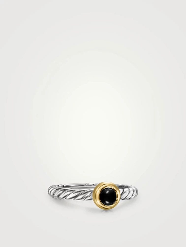 Petite Cable Ring In Sterling Silver With 14k Yellow Gold And Black Onyx, 2.8mm