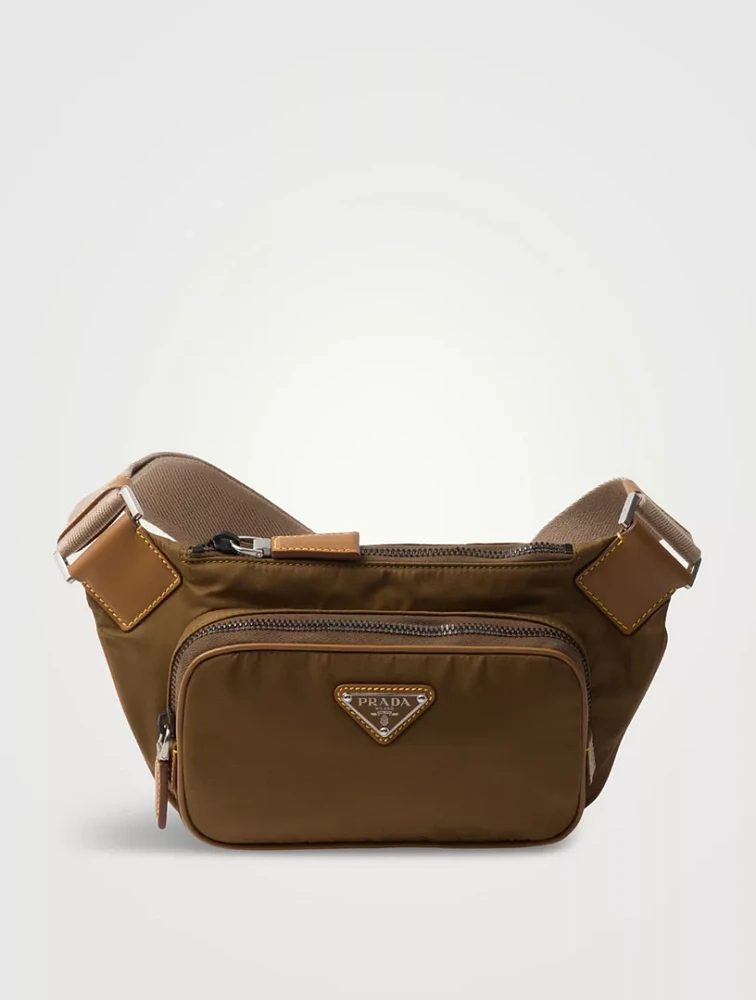 Re-nylon And Leather Belt Bag