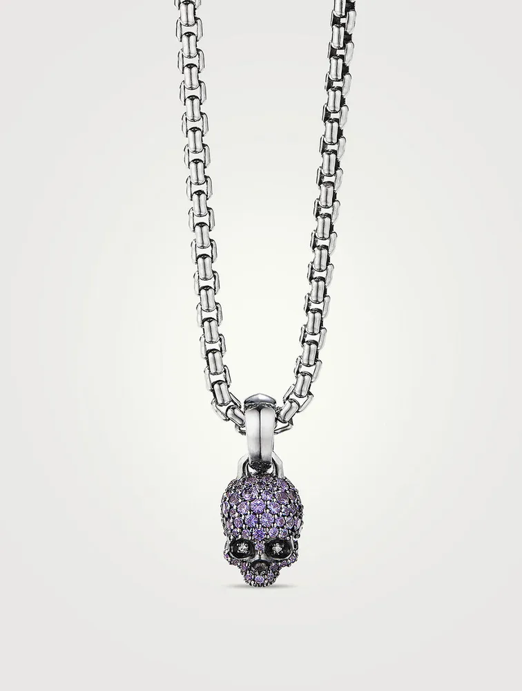 Skull Charm With Full Pavé Purple Sapphires And 18k White Gold
