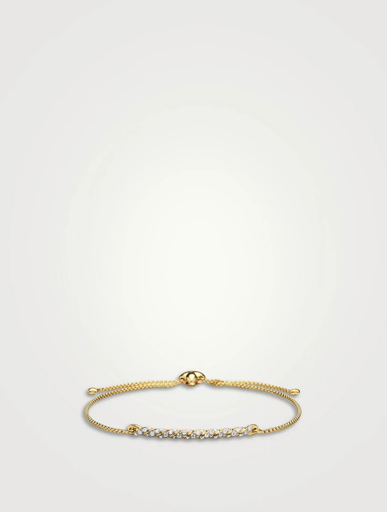 Petite Pavé Station Chain Bracelet In 18k Yellow Gold With Diamonds, 1mm