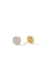 Cushion Stud Earrings In 18k Yellow Gold With Pavé Diamonds
