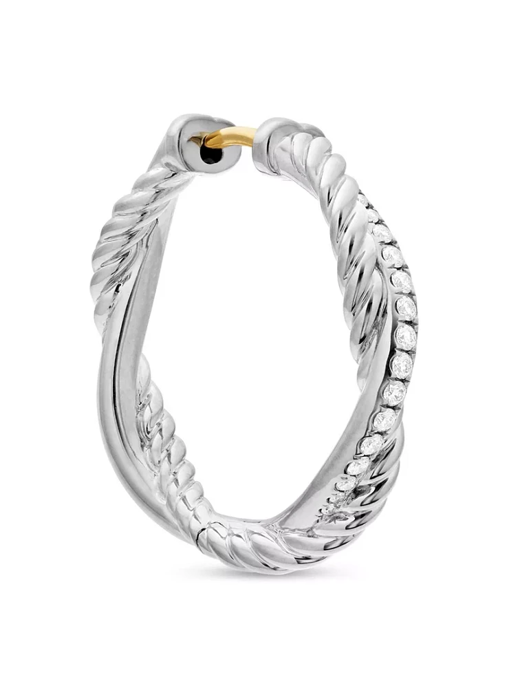 Petite Infinity Hoop Earrings In Sterling Silver With Diamonds, 17.3mm