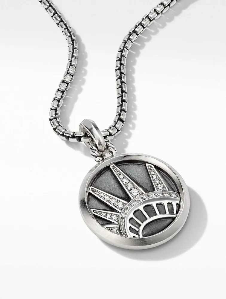 Nyc Statue Of Liberty Amulet In Sterling Silver With Pavé Diamonds