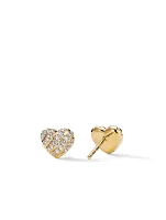 Cable Collectibles® Heart Stud Earrings In 18k Yellow Gold With Pavé Diamonds