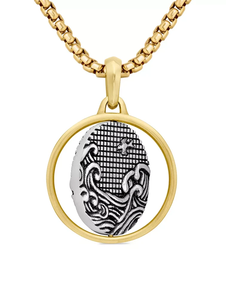 Water And Fire Duality Amulet In Sterling Silver With 18k Yellow Gold, 30mm