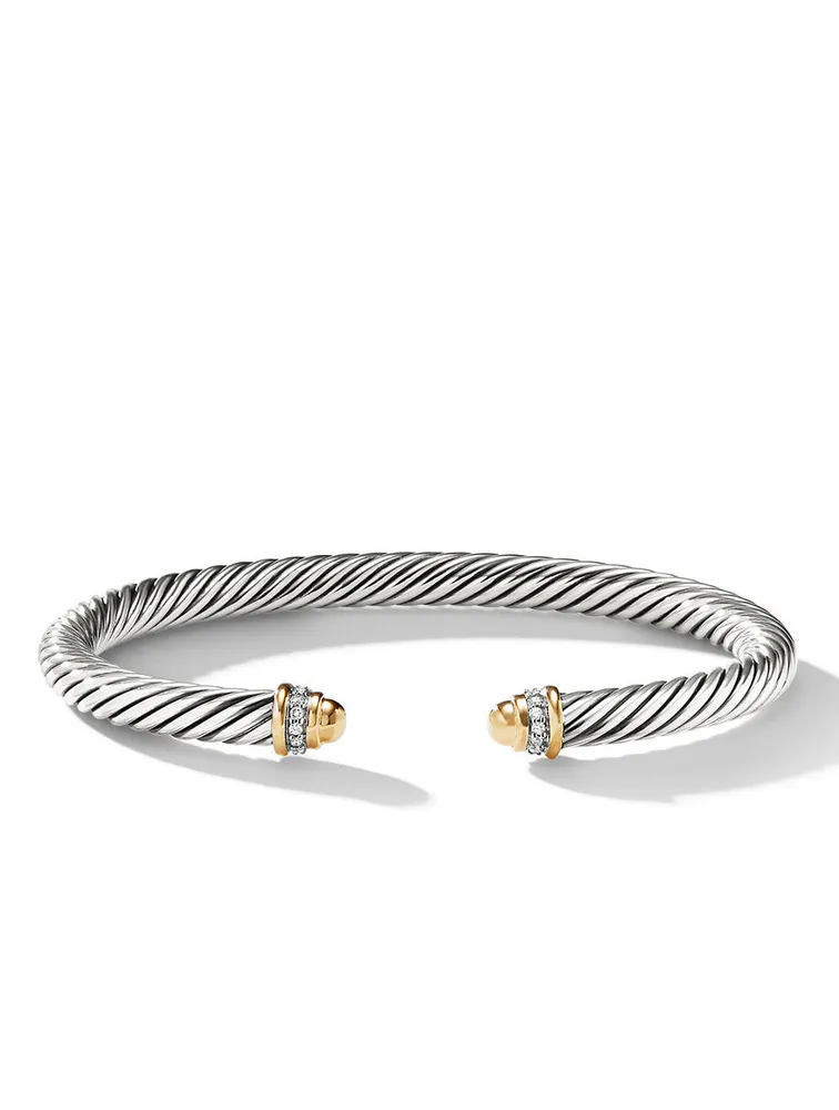 Cable Classics Bracelet Sterling Silver With 18k Yellow Gold Domes And Pavé Diamonds