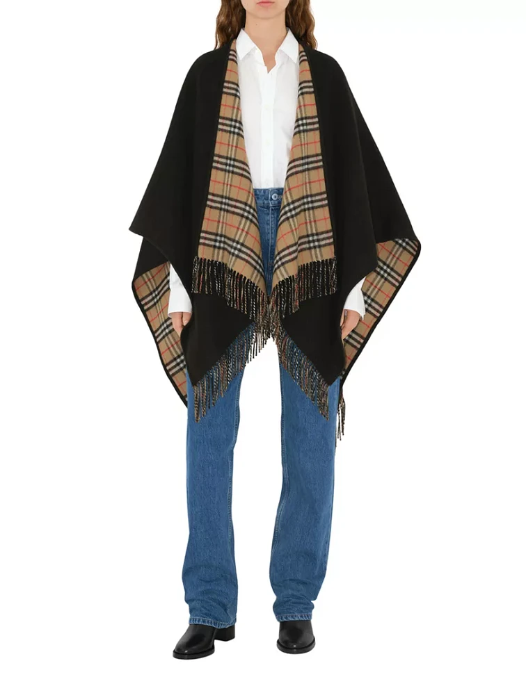 Check Wool Reversible Cape