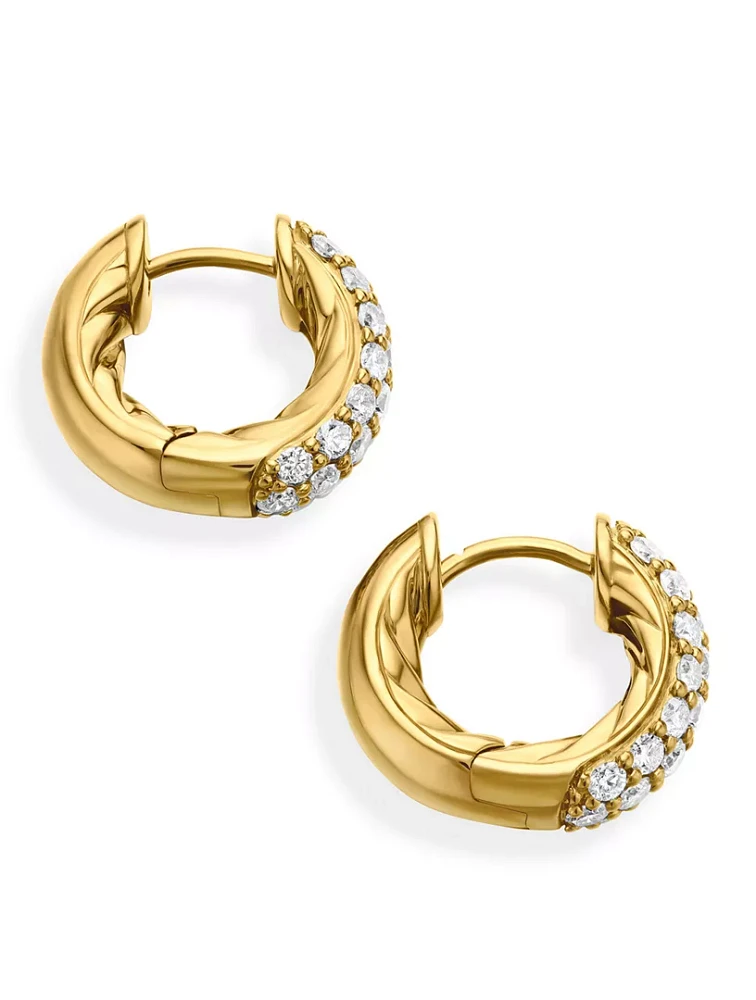 Dy Mercer® Micro Hoop Earrings In 18k Yellow Gold With Diamonds, 13.5mm