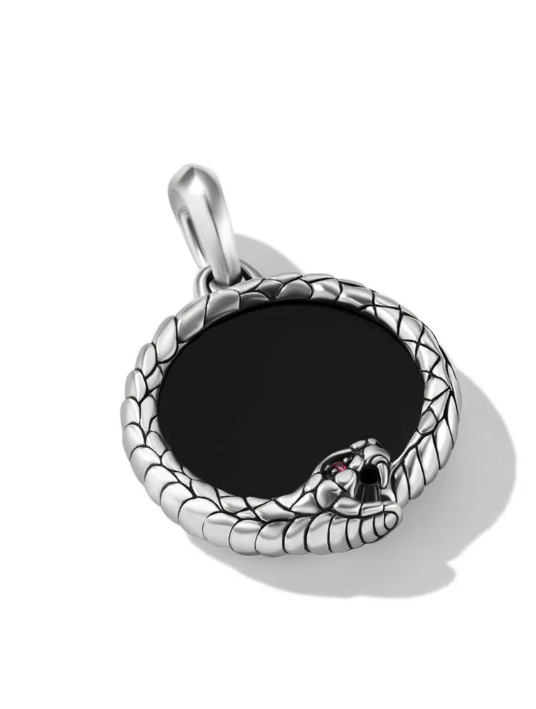 Cairo Ouroboros Amulet In Sterling Silver With Black Onyx And Ruby