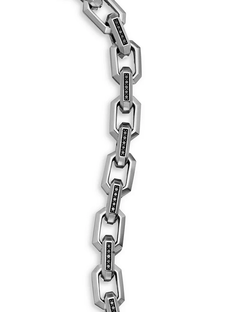 Streamline® Heirloom Chain Link Bracelet Sterling Silver With Pavé Black Diamonds, 7.5mm