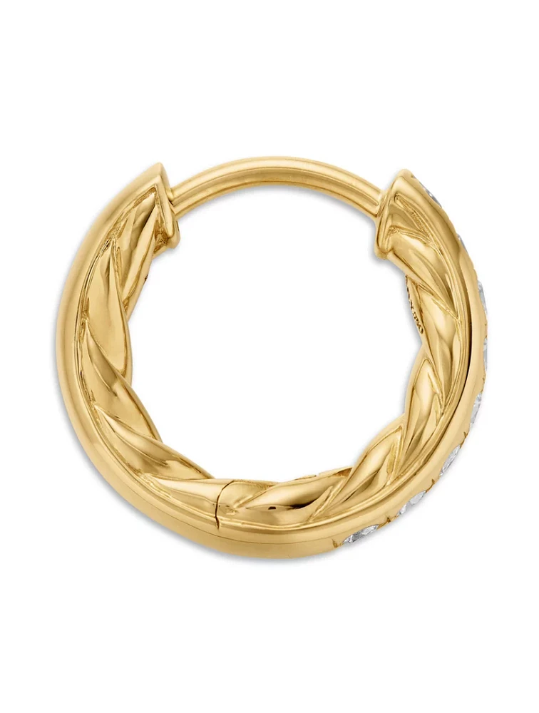 Pavé Huggie Hoop Earrings In 18k Yellow Gold With Diamonds, 13mm