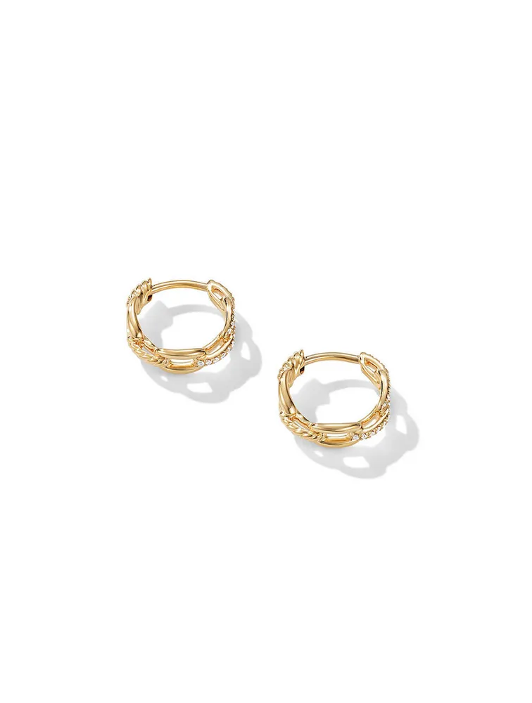 Stax Chain Link Huggie Hoop Earrings In 18k Gold With Pavé Diamonds