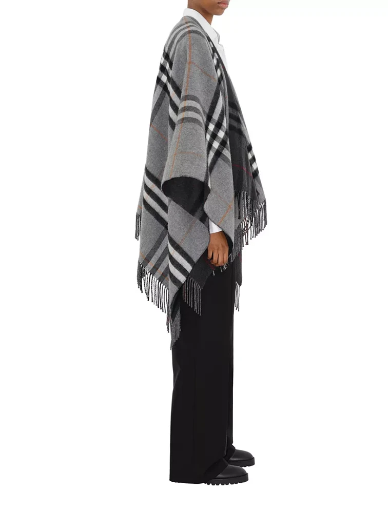 Contrast Check Wool Cashmere Jacquard Cape