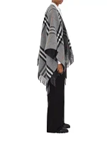 Contrast Check Wool Cashmere Jacquard Cape