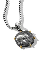 Gemini Amulet In Sterling Silver With 18k Yellow Gold