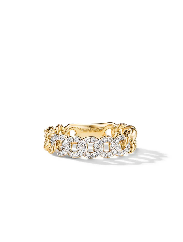 Belmont® Curb Link Band Ring 18k Yellow Gold With Pavé Diamonds