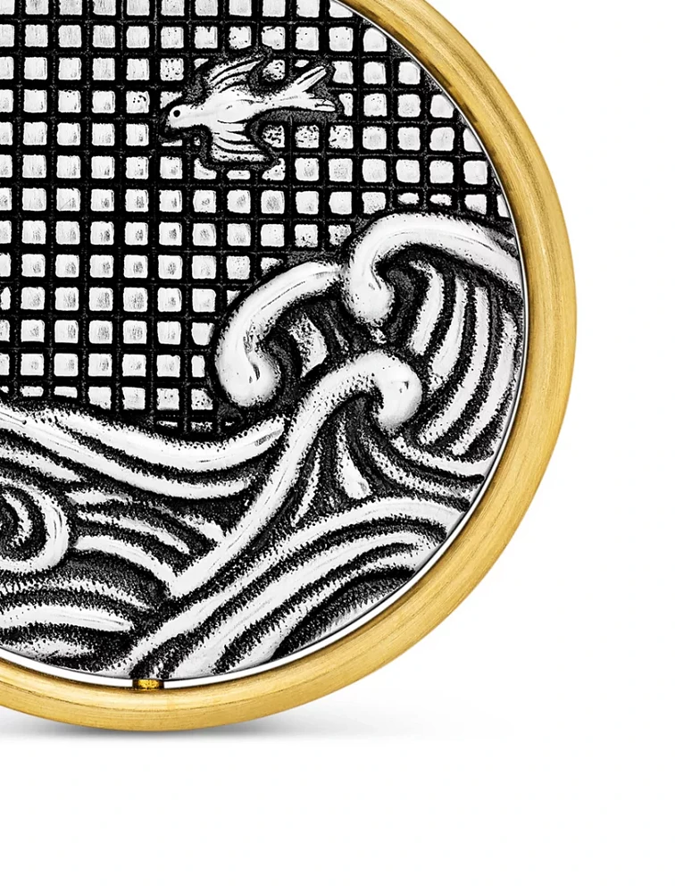 Water And Fire Duality Amulet In Sterling Silver With 18k Yellow Gold, 30mm