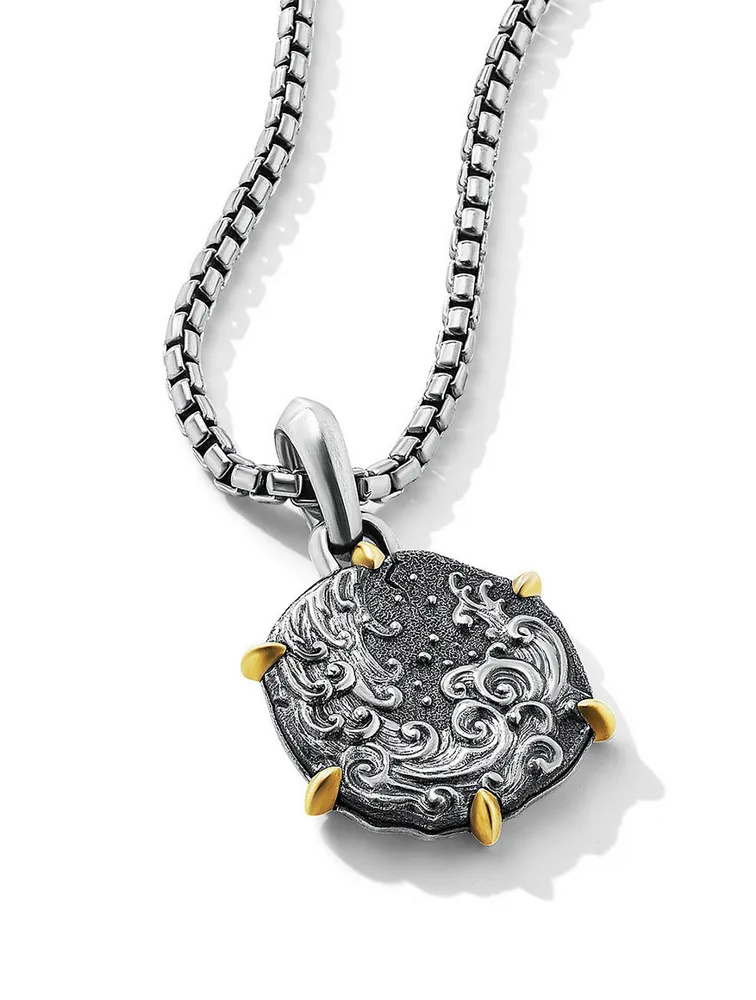Aquarius Amulet In Sterling Silver With 18k Yellow Gold