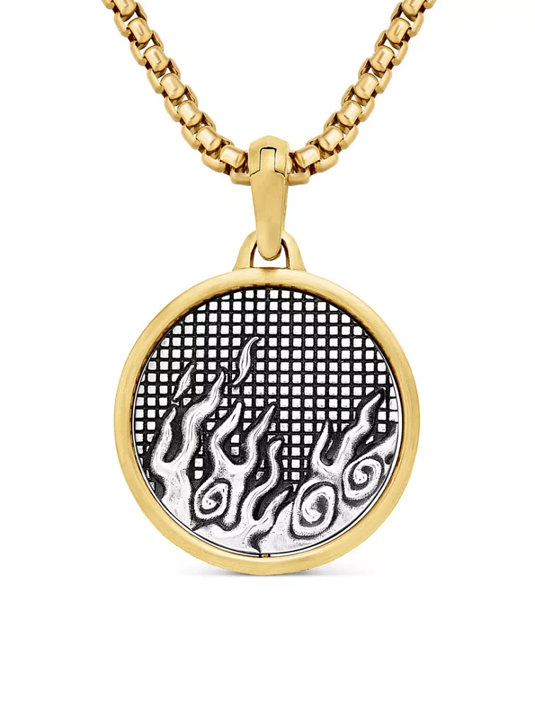 Water And Fire Duality Amulet In Sterling Silver With 18k Yellow Gold, 30mm