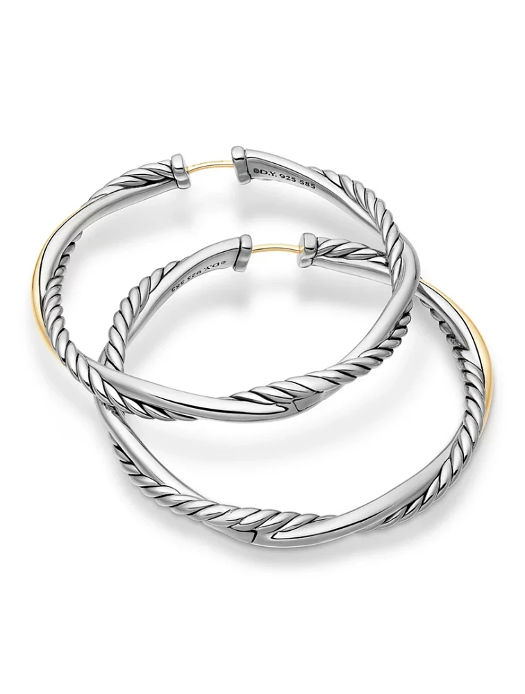 Infinity Hoop Earrings In Sterling Silver With 14k Yellow Gold, 42mm