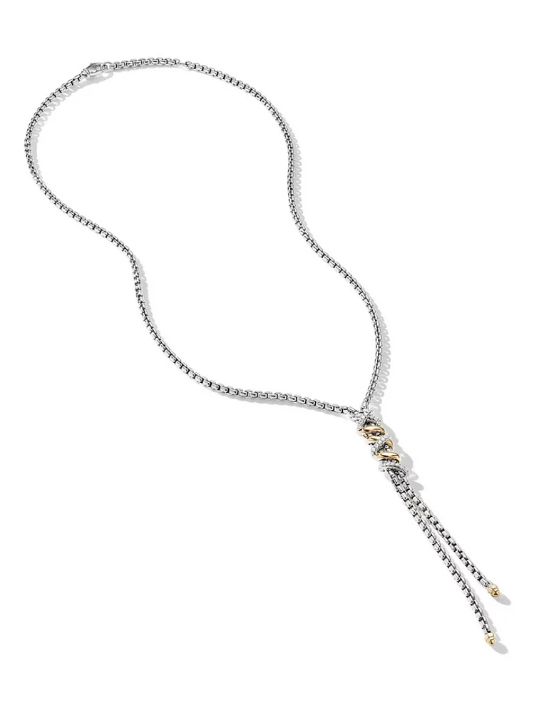 Helena Y Necklace In Sterling Silver With 18k Yellow Gold With Pavé Diamonds